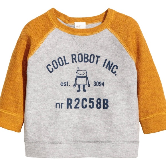 🤖 H&M Baby Robot Fine-knit 100% Cotton Mustard Yellow & Grey Sweater Size 9-12M - Picture 9 of 9